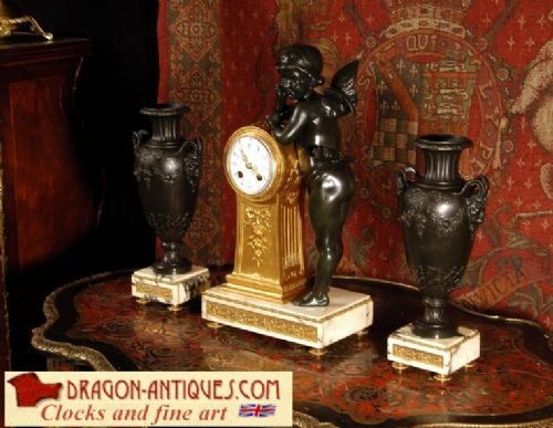 ****  Sold  **** Cupid - Stunning Antique French Clock Set. ~ French - Circa 1890 ~
